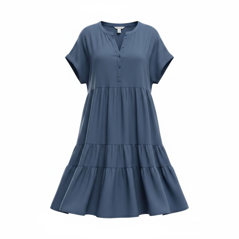Caslon Button Front Layered Dress XL 100% Cotton Casual Summer Easywear